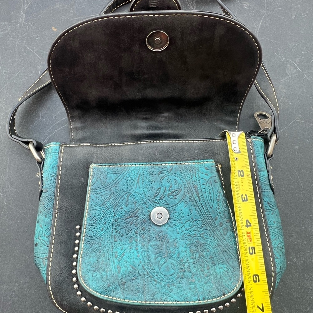 Montana West Turquoise and Black Studded Embossed Crossbody Bag - Picture 5 of 11
